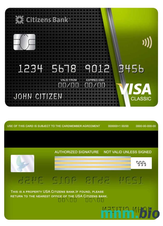 USA Citizens bank visa klasyczny karta przykład w formacie PSD